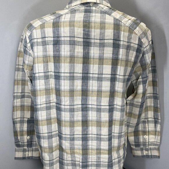 NEW FLINT AND TINDER Men’s Crossback Linen Workshirt Ivory Plaid Size XL - Picture 6 of 8